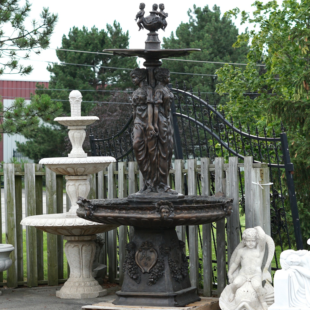Large Bronze Tiered Fountain with Cherubs Irongate Garden Elements