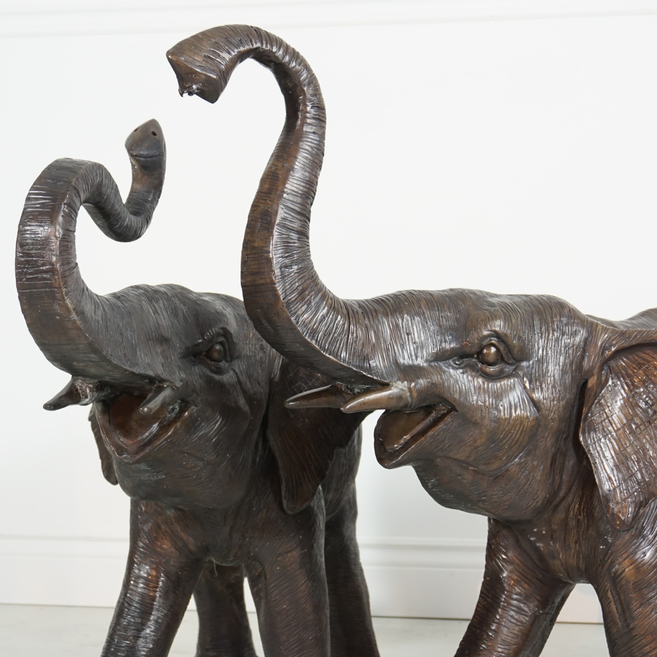 Pair of Bronze Elephants Water Fountain IronGate Garden Elements